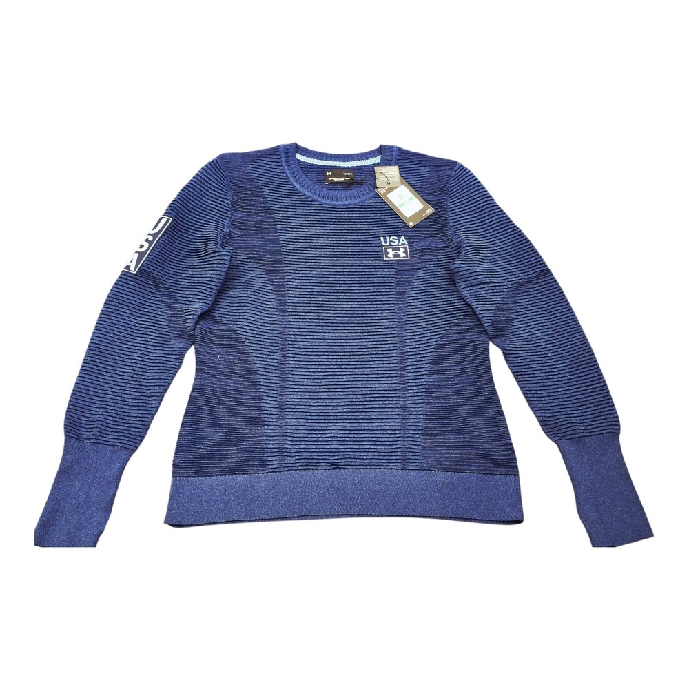 Under Armour USA Intelliknit O-Ring Sweater Blue Womens Large 1368848-410